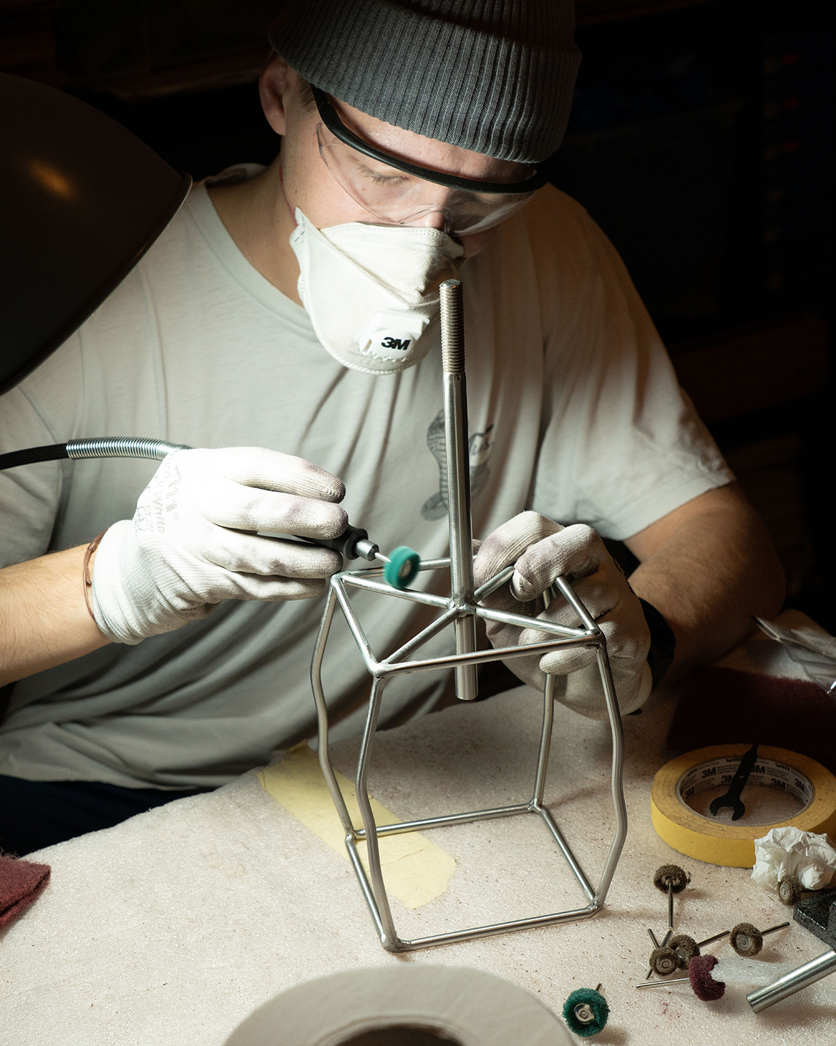 Polishing the stainless steel frame