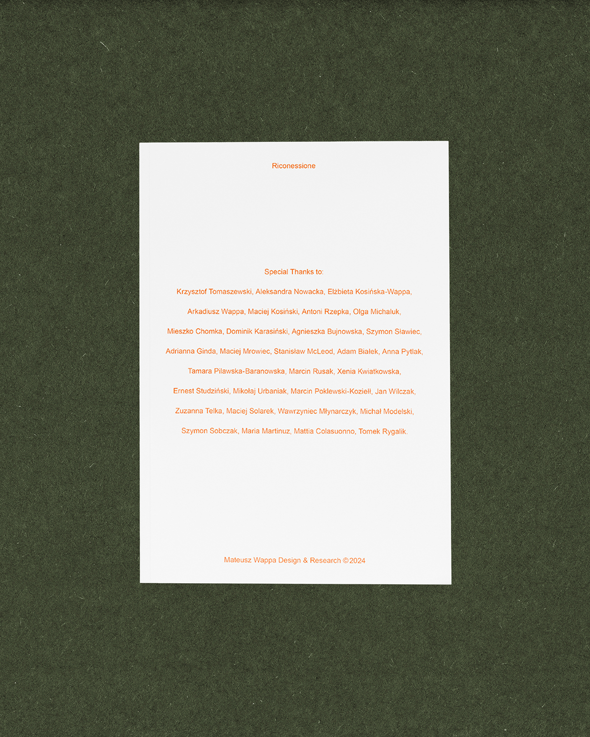 The back of the Riconessione Publication